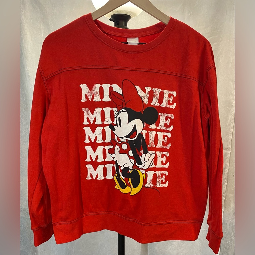Disney Minnie Mouse Sweatshirt Red Graphic Pullover Casual Cartoon Size Large